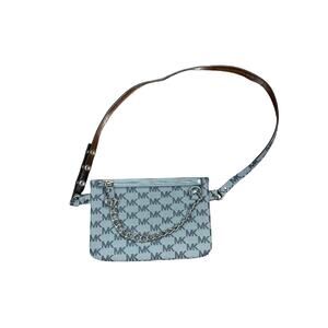 Michael Kors Signature Logo Pull Chain Silver Belt Bag Zippered Clutch Gray
